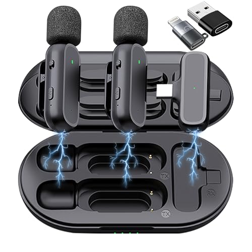 2 Pack Professional Wireless Lavalier Microphone iPhone iPad Android Charging Case Noise Reduction