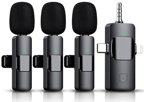 3 1 Wireless Lavalier Microphone iPhone, iPad, Android, Camera,12-Hour Battery, Noise 2.4G