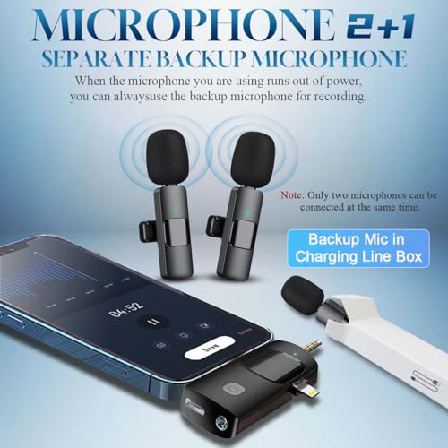 3 1 Wireless Lavalier Microphone iPhone, iPad, Android, Camera,12-Hour Battery, Noise 2.4G (2)