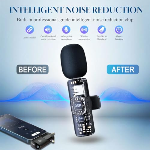 3 1 Wireless Lavalier Microphone iPhone, iPad, Android, Camera,12-Hour Battery, Noise 2.4G (3)