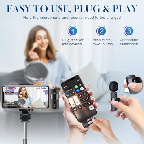3 1 Wireless Lavalier Microphone iPhone, iPad, Android, Camera,12-Hour Battery, Noise 2.4G (4)
