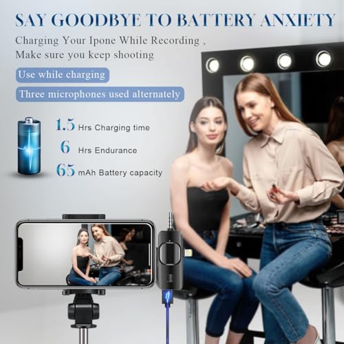 3 1 Wireless Lavalier Microphone iPhone, iPad, Android, Camera,12-Hour Battery, Noise 2.4G (7)