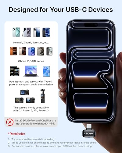 BOYA mini 2 Wireless Lavalier Microphones iPhone 15/16/17 Android, AI Noise Cancellation, 30H (5)