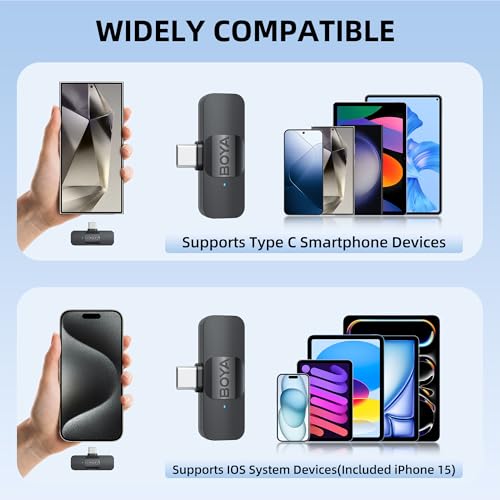 BOYA Wireless Lavalier Microphone Android USB C Smartphone Tablet External Noise Canceling Mini (6)