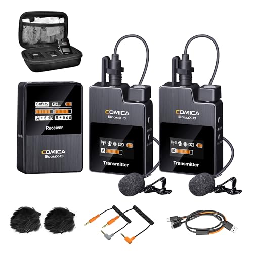 COMICA BoomX-D2 Wireless Lavalier Microphone iPhone, Android Camera, Dual Lapel Mic System 2 656ft