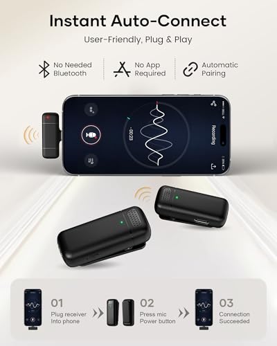 KUKIHO Wireless Lavalier Microphone Charging Case, 36H Battery Life, Noise Cancellation, 135ft (2)