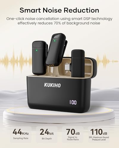 KUKIHO Wireless Lavalier Microphone Charging Case, 36H Battery Life, Noise Cancellation, 135ft (6)