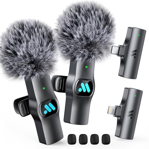 Leettus 2pcs Dual Receivers Mini Microphone iPhone iPad Android Video Recording,Lavalier Wireless