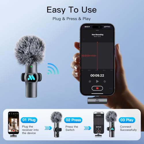 Leettus 2pcs Dual Receivers Mini Microphone iPhone iPad Android Video Recording,Lavalier Wireless (3)