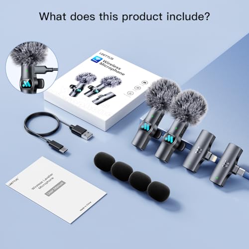 Leettus 2pcs Dual Receivers Mini Microphone iPhone iPad Android Video Recording,Lavalier Wireless (6)