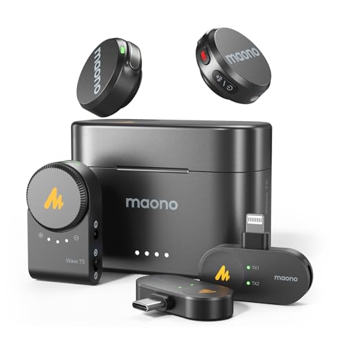 MAONO Wireless Lavalier Microphone iPhone/Android/Camera/PC, Mini Lapel Mic 48khz 24bit, 4 Filter,