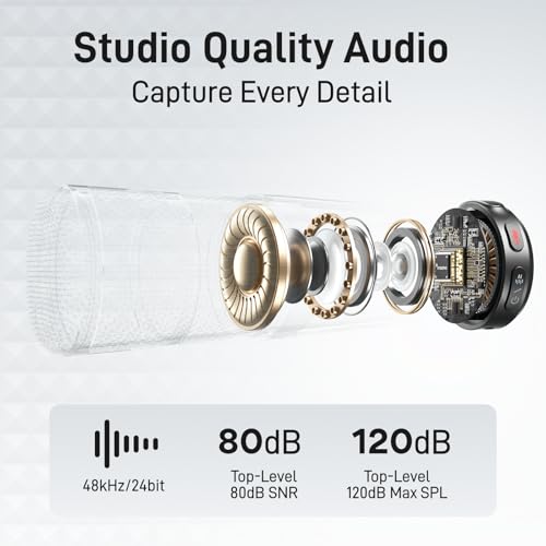 MAONO Wireless Lavalier Microphone iPhone/Android/Camera/PC, Mini Lapel Mic 48khz 24bit, 4 Filter, (2)