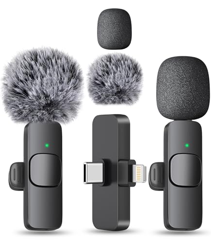 MAYBESTA Wireless Mini Microphone iPhone, Android Phone - 2 Pack Lavalier Lapel Mic Audio Video