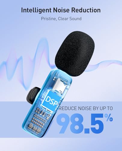 MENERESAS 3-in-1 Mini Microphone iPhone: Wireless Lavalier 80ft Range 15H Battery Noise (3)