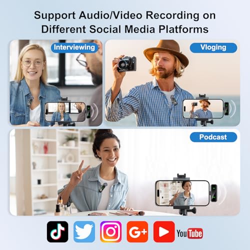Mini Lavalier Microphone iPhone/Android/PC, Lav Mic 45H Battery, Noise Cancellation, 48KHz 16-Bit, (6)