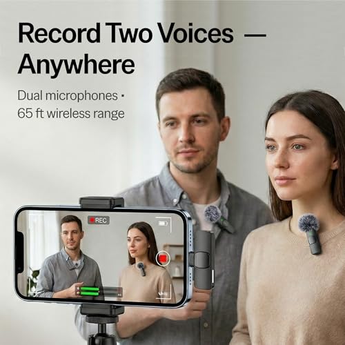 Mini Mic Pro (Latest Model) - Wireless Microphone iPhone, iPad, Android 2 Pack Lavalier (5)