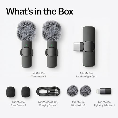 Mini Mic Pro (Latest Model) - Wireless Microphone iPhone, iPad, Android 2 Pack Lavalier (6)