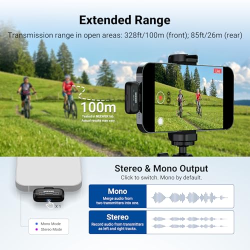 NEEWER KM19 Lightweight Wireless Lapel Microphone, 48kHz/24bit 30H Battery 3-Level 100m Compatible (4)