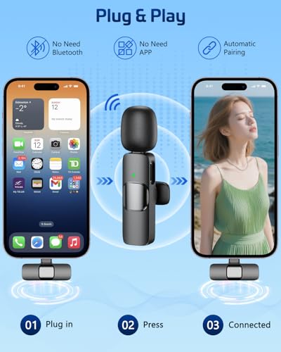 Pink Wireless Lavalier Microphone iPhone & Android - Mini Clip-On Mic Noise Cancellation, 65ft 8H (3)