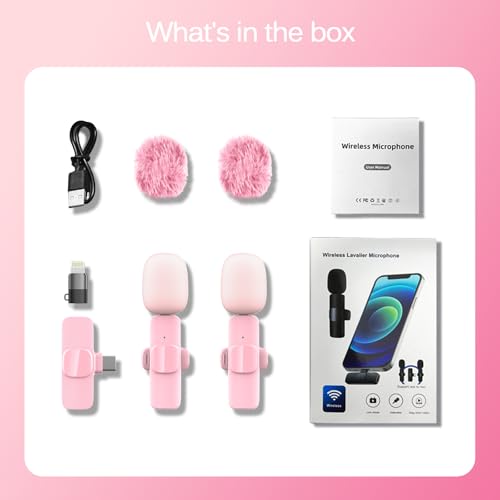 Pink Wireless Lavalier Microphone iPhone & Android - Mini Clip-On Mic Noise Cancellation, 65ft 8H (7)