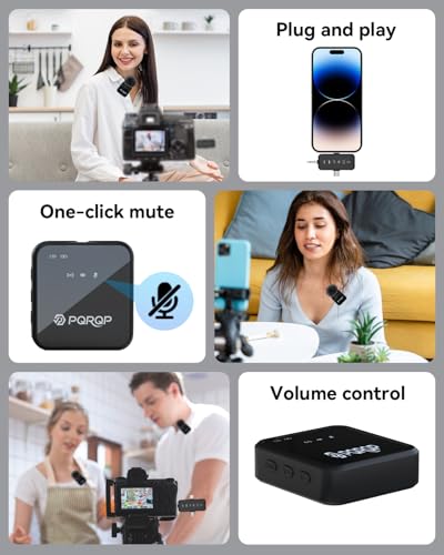 PQRQP 3 1 Microphone iPhone/Android/Camera, Wireless Microphones, 328ft Transmission, 18H Battery (6)
