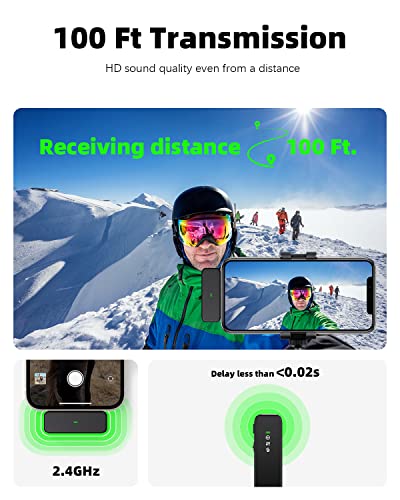Rythflo Wireless Lavalier Microphone iPhone 15 Android Noise Cancellation, 100ft Transmission, 18H (5)
