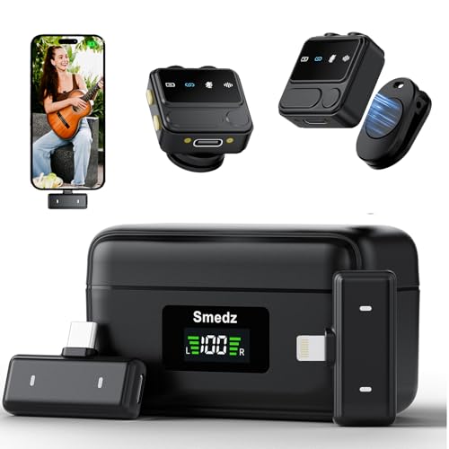 Smedz Wireless Microphone iPhone Android,Mini Lavalier Noise Reduction, 164FT Range&80H