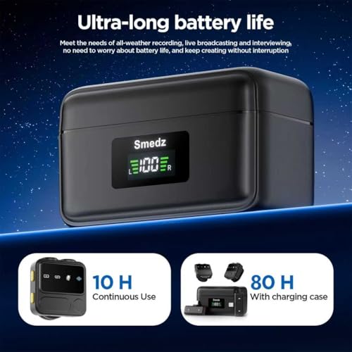 Smedz Wireless Microphone iPhone Android,Mini Lavalier Noise Reduction, 164FT Range&80H (6)