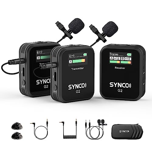 SYNCO Wireless Lavalier Microphone, G2(A2) 2.4G Dual Transmitter 48KHz 24Bit Lapel Mic 656FT 8H