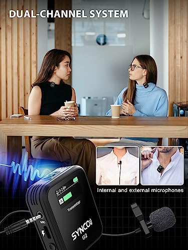 SYNCO Wireless Lavalier Microphone, G2(A2) 2.4G Dual Transmitter 48KHz 24Bit Lapel Mic 656FT 8H (2)