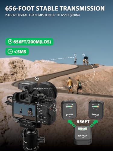 SYNCO Wireless Lavalier Microphone, G2(A2) 2.4G Dual Transmitter 48KHz 24Bit Lapel Mic 656FT 8H (5)