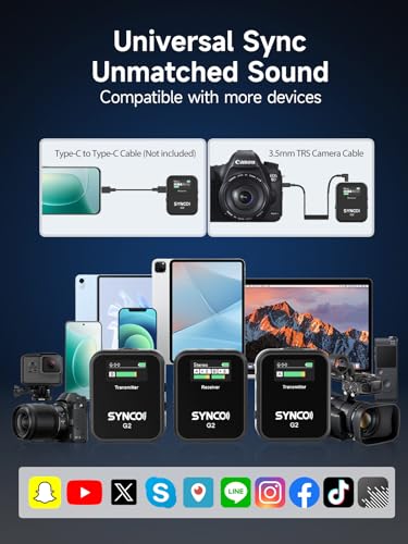 SYNCO Wireless Lavalier Microphone, G2(A2) 2.4G Dual Transmitter 48KHz 24Bit Lapel Mic 656FT 8H (6)
