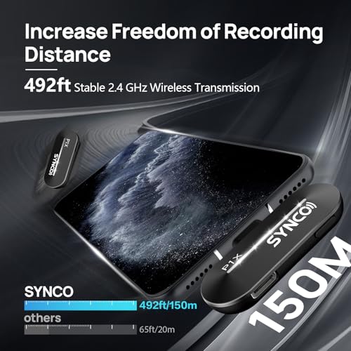 SYNCO Wireless Lavalier Microphone iPhone, P1XL Professional Lapel Mic Tiktok, 14/13/12/11/SE... (5)