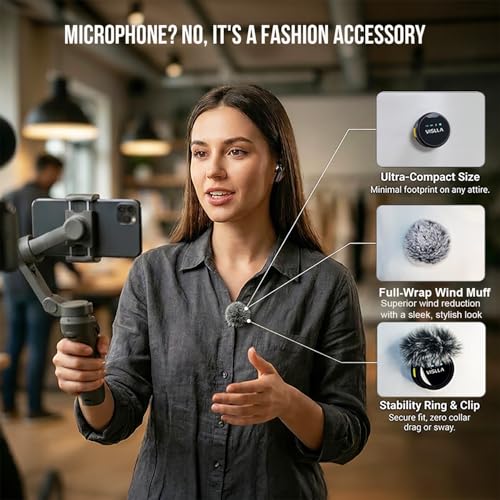 Vislla Mini Microphone iPhone & Android, Furry Windscreen, Noise Cancelling Wireless Lavalier (4)