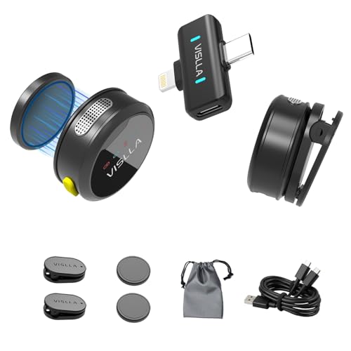 Vislla Mini Microphone iPhone, iPad Android,12H Battery, Noise Reduction Wireless Lavalier