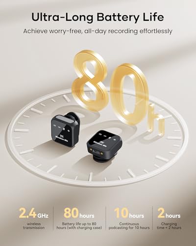 Wireless Lavalier Microphone iPhone iPad Android Charging Case 80h Battery Life, Noise 164ft (5)