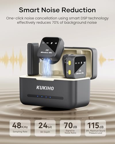 Wireless Lavalier Microphone iPhone iPad Android Charging Case 80h Battery Life, Noise 164ft (6)