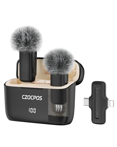 Wireless Lavalier Microphone iPhone iPad Android Charging Case,Lapel Mic Noise Reduction,36H 135ft