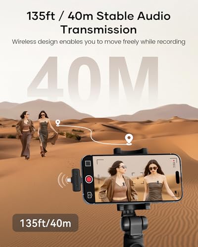 Wireless Lavalier Microphone iPhone iPad Android Charging Case,Lapel Mic Noise Reduction,36H 135ft (3)