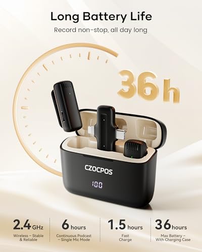 Wireless Lavalier Microphone iPhone iPad Android Charging Case,Lapel Mic Noise Reduction,36H 135ft (4)