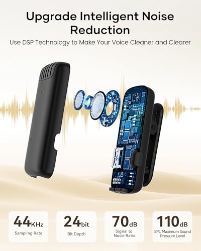 Wireless Lavalier Microphone iPhone iPad Android Charging Case,Lapel Mic Noise Reduction,36H 135ft (5)