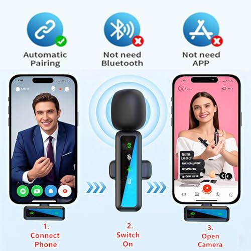 Wireless Lavalier Microphone iPhone - iPad, Android Phone Computer, Mini Live Streaming, (2)