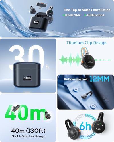 Wireless Lavalier Microphone iPhone, iPad, Android - USB-C Plug Noise Cancelling Lapel Mini 30H (2)