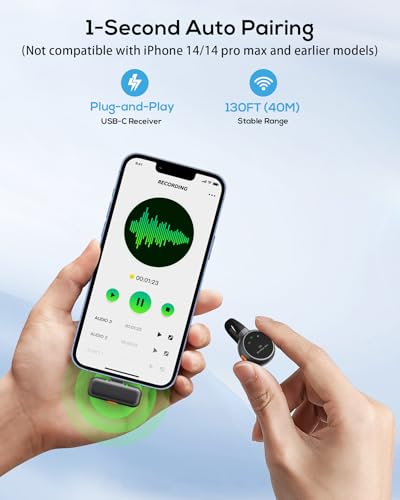 Wireless Lavalier Microphone iPhone, iPad, Android - USB-C Plug Noise Cancelling Lapel Mini 30H (6)