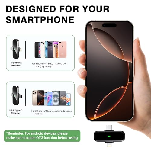 Wireless Lavalier Microphone iPhone/Android - Dual Mini Noise Canceling Mic Charging Case(30H), (4)