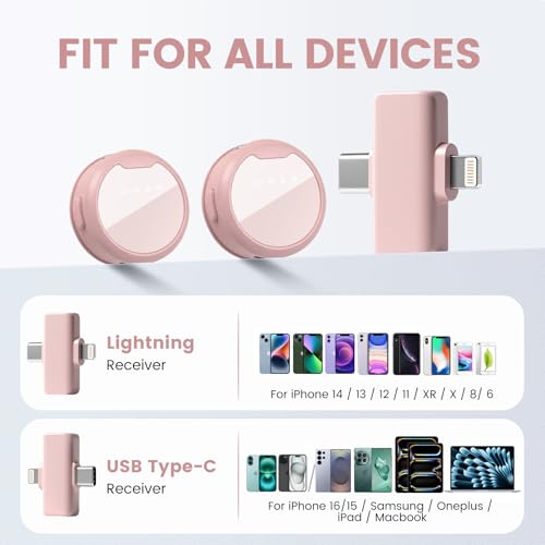 Wireless Lavalier Microphones iPhone/Android/iPad, Mini Noise Reduction, 2.4GHz, (6)