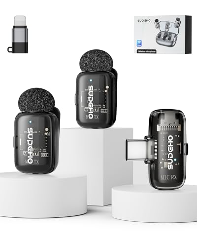 Wireless Mini Lavalier Microphones iPhone iPad Android Charging Case, USB C Lapel Mic Noise