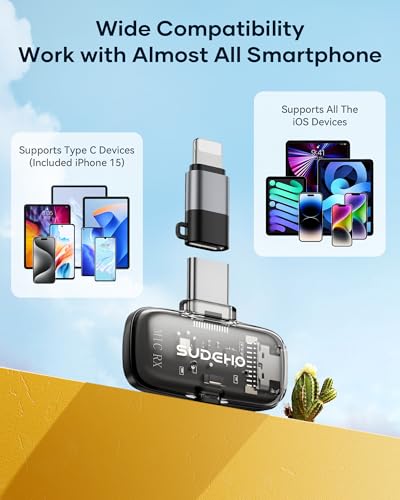Wireless Mini Lavalier Microphones iPhone iPad Android Charging Case, USB C Lapel Mic Noise (5)