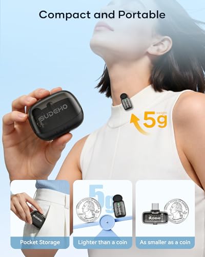 Wireless Mini Lavalier Microphones iPhone iPad Android Charging Case, USB C Lapel Mic Noise (6)