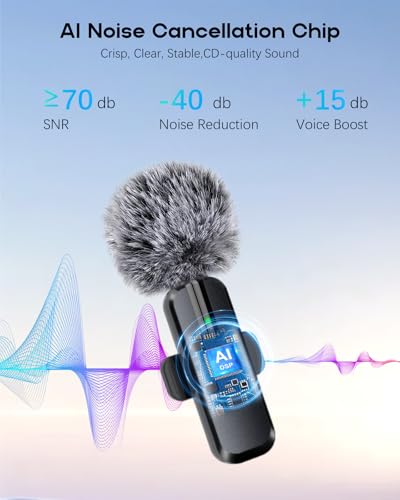 Wireless Mini Microphone iPhone, Android - 2 Pack Lavalier Video Recording, 1 Noise (3)